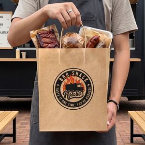 Custom Eco-Friendly Disposable Recyclable <b>Biodegradable</b> Kraft <b>Paper</b> Bag with Handles for Food Packaging Kebab BBQ Fast Food - Product Image 6