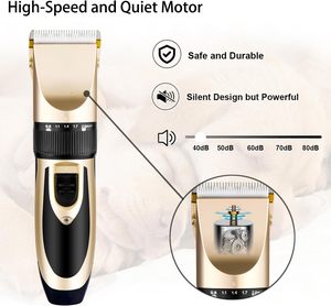 Kit de toilettage pour chien en acier inoxydable ABS à faible bruit, tondeuse à poils pour animaux de compagnie sans fil rechargeable, ensemble de tondeuses pour chien - Product Image 2