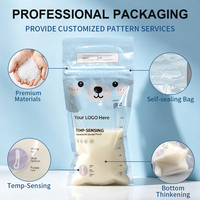 Sacs de conservation du lait maternel personnalisés à détection de température, sans BPA, 250 ml, double fermeture éclair, pochette autoportante, fabrication OEM