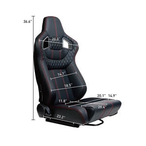 مقعد سيارة سباق عالمي لمحاكي السيارات الرياضية، مقاعد دلو قابلة للتعديل من جلد PVC باللون الأسود، طراز XH-1035-BK - Product Image 2