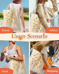 Vải Tote túi với mô hình cho phụ nữ, mạnh mẽ vải cotton Totes túi cho mua sắm, tạp hóa, trường học, phòng tập thể dục - Product Image 6