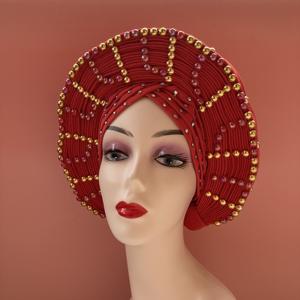 2022 Auto Gele African Gele Already Heatie Aso Oke Headtie con cuentas African Headwear para mujeres Envío de DHL - Product Image 2