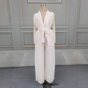 Conjunto de 2 Piezas Casual para Mujer, Top con Escote en V y Borlas con Diseño de Escamas de Pescado, Pantalones, Moda - Product Image 6