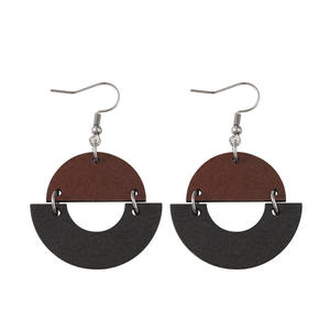 Pendientes de madera Empalme geométrico Colgante triangular circular Pendientes de doble cara para mujer Uionen 1151 - Product Image 4