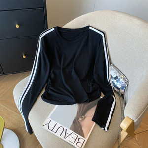 Màu Khối Sọc Raglan Dài Tay Áo T-Shirt Phụ Nữ, Được Thiết Kế Cho Một Mỏng Phù Hợp Với, Bên Trong Lớp Cơ Sở Áo Sơ Mi, Ngắn Hàng Đầu - Product Image 3