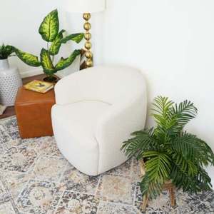 Chaise pivotante moderne et durable Mina White Boucle, idéale pour le salon, la salle à manger, le bureau, l'hôtel et la chambre à coucher - Product Image 3