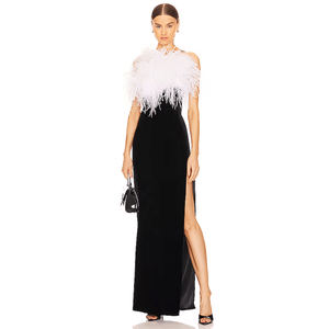 Vestidos de fiesta de noche negros sin espalda elegantes de lujo para mujer con vestido de plumas - Product Image 1