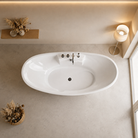 Bañera Ovalada de Doble Extremo Independiente Blanca para Baño Elegante, 170cm 180cm