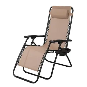 Furniture factory outdoor portable folding zero gravity lounge chair with cup holder