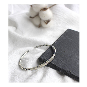 S925เงินบริสุทธิ์เรียบง่ายย้อนยุคทำเก่าบิดเชือกสี่เหลี่ยมหลอดวินเทจสร้อยข้อมือเงิน - Product Image 2