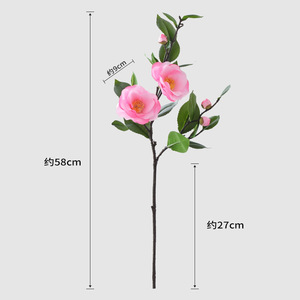 Bouquet de camélias artificiels Yoshinobu, fleurs en soie rouge et blanche, branche unique pour la décoration de la salle de thé ou du salon - Product Image 4