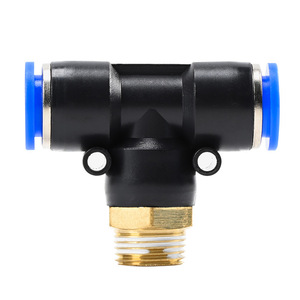 Raccord rapide pneumatique de type T, connecteur à enfoncement 8mm 10mm 12mm pour raccord de tuyau d'air avec filetage en laiton - Product Image 1