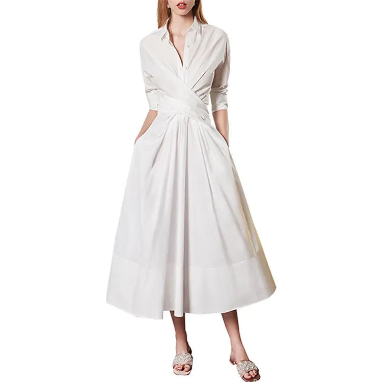 Maxi robe dames 2023 formelle à manches longues femmes carrière robes lâche chemise blanche Maxi élégant robes décontractées
