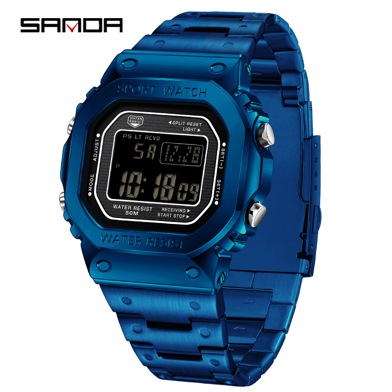 SANDA2162メンズクロック多機能ステンレススチールスポーツウォッチ