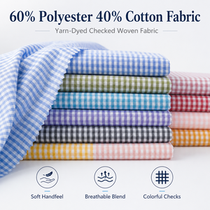 Tissu Gingham Léger et Respirant pour l'Été, 60% Polyester 40% Coton, Tissu à Carreaux Teint en Fil pour Coiffes et Chemises - Product Image 4