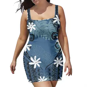 Vestido veraniego con estampado para mujer, vestido veraniego de estilo veraniego, con estampado Tribal de Fiyi, color azul, personalizado, Sexy