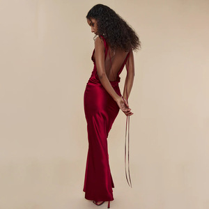 Robe de soirée longue style européen et américain, dos nu, sans manches, taille naturelle - Product Image 4