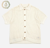 KD fabricant de tricot personnalisé OEM ODM été lâche côtes poignets boutons 100% coton maille évider hommes tricot chemise Cardigan