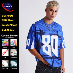 QZFSO Custom Blokecore Vintage Soccer Tshirt Applique Embroidery Satin Shiny Fabric Retro Rugby Mesh American Football Jersey - Product Image 1