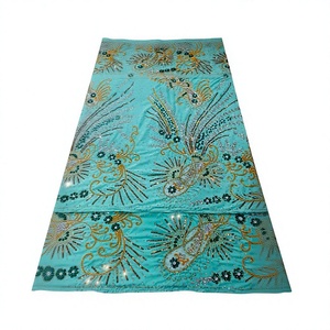 Tela de Terciopelo Africana Bordada con Cuentas, Patrón Floral, Decoración con Pedrería, Ropa Kanga, Ecológica, Elegante y Tradicional - Product Image 2