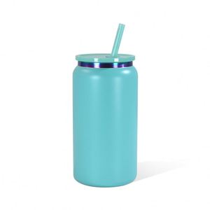 Multi-Color Mason Jar 16Oz Electroplated Powder Coated Double-Walled Stainless Steel Can Vacuum Flask Water <b>Bottles</b> With Straw - Product Image 1