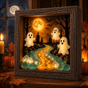 Cross-border Bestseller DIY Wooden Modern Minimalist Halloween Shadow Box &amp; Night-Light Kit - Product Image 2