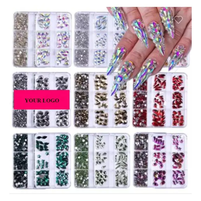 Diamantes de imitación brillantes 3D de fondo plano, gemas de Cristal AB para uñas, diamantes en forma de piedra, Nail Art, juego de diamantes de imitación