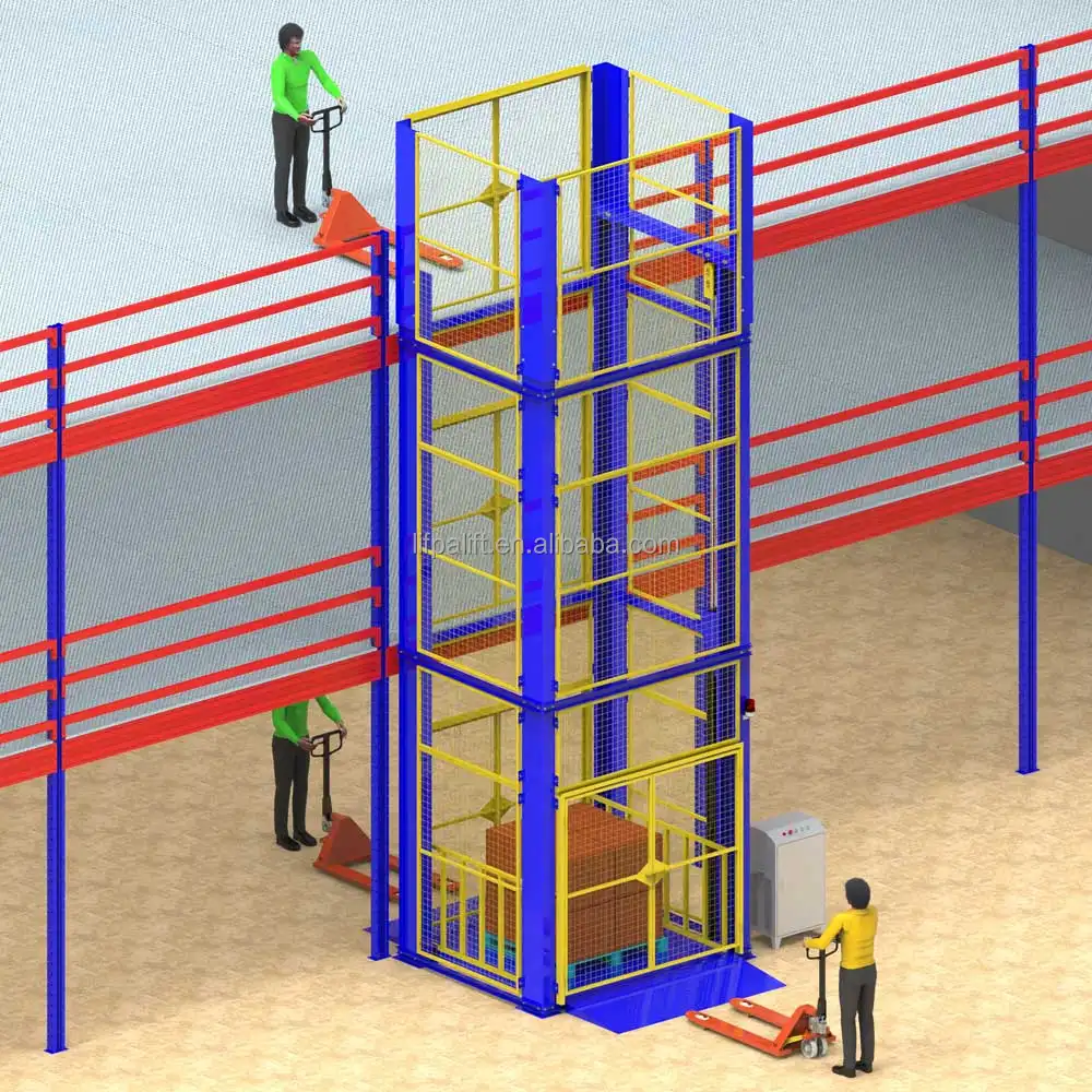 2000kg 3 फर्श हाइड्रोलिक खड़ी गोदाम माल लिफ्ट मंच