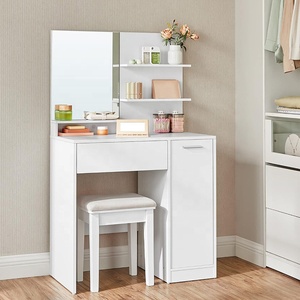 Miroir de <span class=keywords><strong>maquillage</strong></span> en bois Table de <span class=keywords><strong>maquillage</strong></span> de bureau pour femmes Vanité Table cosmétique moderne avec étagères Coiffeuse avec miroir - Product Image 3