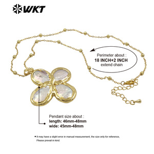 WT-JN299 थोक 18k सोने से भरा हुआ ताजा पानी का मोती भाग्यशाली चार पत्ती वाला क्लुर महिलाओं का हार - Product Image 6