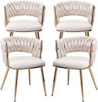 Chaises de salle à manger en tissu classique moderne, pieds en métal doré, dossier en velours tissé doux, design de luxe léger, meubles de maison HF