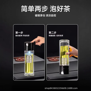 Double Walled Glass Tea Cup With One Touch Opening Magnetic Tea Infuser For Travel 2025 New Design - Product Image 2
