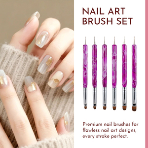 Lot de 6 pinceaux double tête pour nail art, couleur violette, facile à nettoyer, manche confortable, pour la création de motifs d'ongles, outil de manucure professionnel - Product Image 5