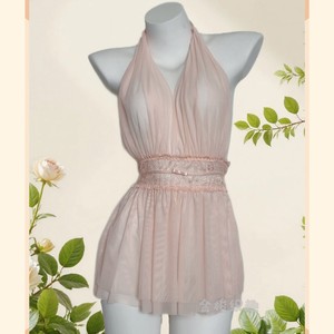 Chemise de nuit en mousseline de soie à col halter avec ceinture en dentelle, vêtements de nuit pour femmes 8118 - Product Image 5