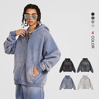 Blouson polaire zippé streetwear 360g épais, aspect délavé, avec accessoires industriels, modèle vierge du fabricant