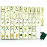 Jeu de Mahjong de style islamique, dos vert lisse, texte arabe, motif floral peint à la main, motif olive, en acrylique, portable, pour divertissement et fêtes