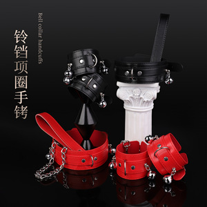 <b>Bell</b> Collar Handcuffs Black And Red With <b>Bells</b> For Sexual Bondage Adult Use Portable - Product Image 1