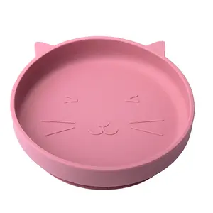 Wholesale Cat Non Toxic Suction Bpa Free Organic Silicone Plate Baby Silicone Plate With Suction Food Plate Set For Baby