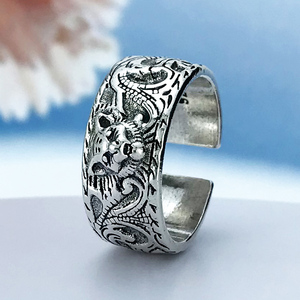 Anello Re della Giungla con Testa di Tigre, Anello da Motociclista per Uomo, Gioiello Vintage con Fascia Aperta - Product Image 1