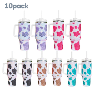 20PACK US Warehouse RTS Super Sparkly stainless steel <strong>Cowprint</strong> rhinestone bling studded mugs tumblers 40oz with handle - Product Image 6