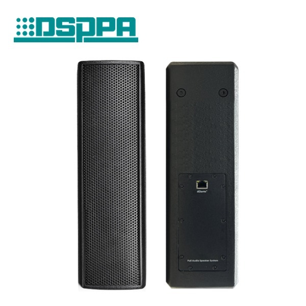 High Quality 30W Dante Wall-Mounted Black Full-Range Sound Column Speaker with Built-in Microphone and App Support