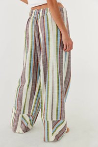 <span class=keywords><strong>Pantaloni</strong></span> <span class=keywords><strong>Palazzo</strong></span> da Spiaggia Larghi da Donna Personalizzati con Strisce Verticali Colorate, Vita Elastica con Coulisse, <span class=keywords><strong>in</strong></span> Misto <span class=keywords><strong>Lino</strong></span> - Produttore - Product Image 4