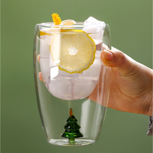 أكواب زجاجية ثلاثية الأبعاد مزدوجة الجدار من البوروسيليكات للكريسماس، مقاومة للحرارة، مناسبة للعصير والقهوة - Product Image 5