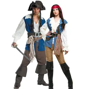 M-xl fantasia de pirata de halloween, traje de pirata masculino e feminino, adulto, traje de pirata do caribe