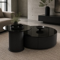 Table basse moderne haut de gamme avec plateau en verre miroir et cadre en bois, design durable, meubles de salon écologiques