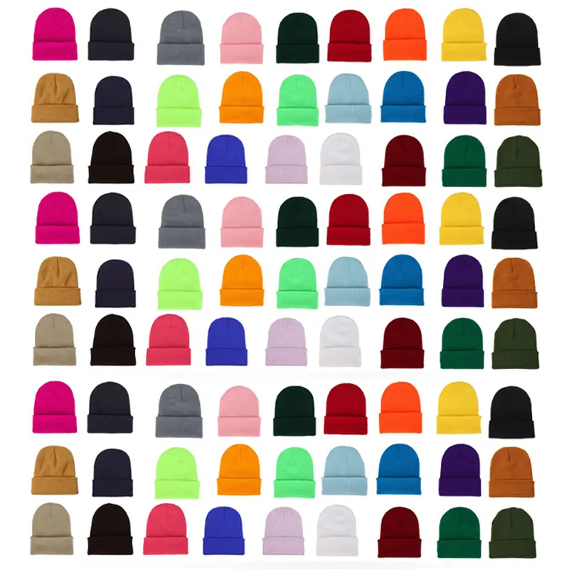 Amazon Hot Winter Hats Knitted Plain Beanie Hat Custom Embroidery Logo 100% Acrylic Beanies Warm Hats For Women Man