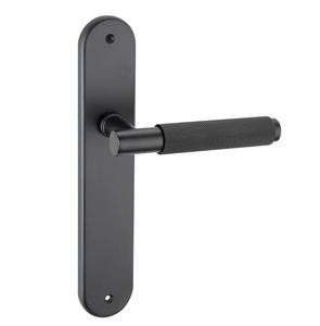 스페인어 스타일 맞춤형 표면 처리 타원형 패널 나무 문 용 새틴 마감 황동 색 아연 합금 도어 핸들 잠금 장치 - Product Image 4