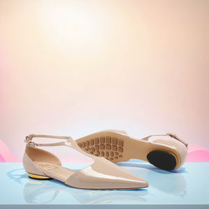 Chaussures de bureau personnalisables <span class=keywords><strong>à</strong></span> talons bas avec lanières en forme de T Design pointu Décoration de <span class=keywords><strong>tige</strong></span> de talon en or en cuir verni - Product Image 4