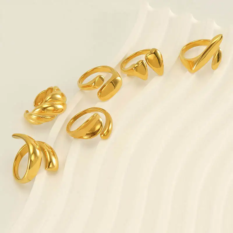 תכשיטי יוקרה 18K זהב מצופה נירוסטה מינימליסטי מראה טבעת נשים יומי ייחודי סדיר אצבע טבעת