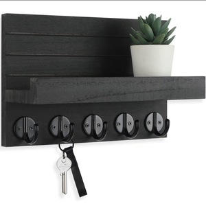 Wooden Key Holder Wall Mounted With <b>Shelf</b> Entryway Organizer Iron <b>Hooks</b> Storage Rack For Keys And Mail - Product Image 2